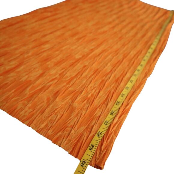 Zara Jacquard Pleated Midi Skirt Womens Size Large Orange Stretchy Raw Edge Hem - Picture 7 of 8